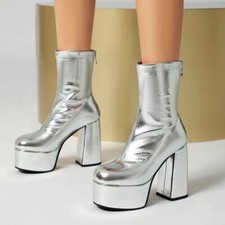 Women Platform Ankle Boots Zipper High Chunky Heels Shoes Fashion Party Pumps