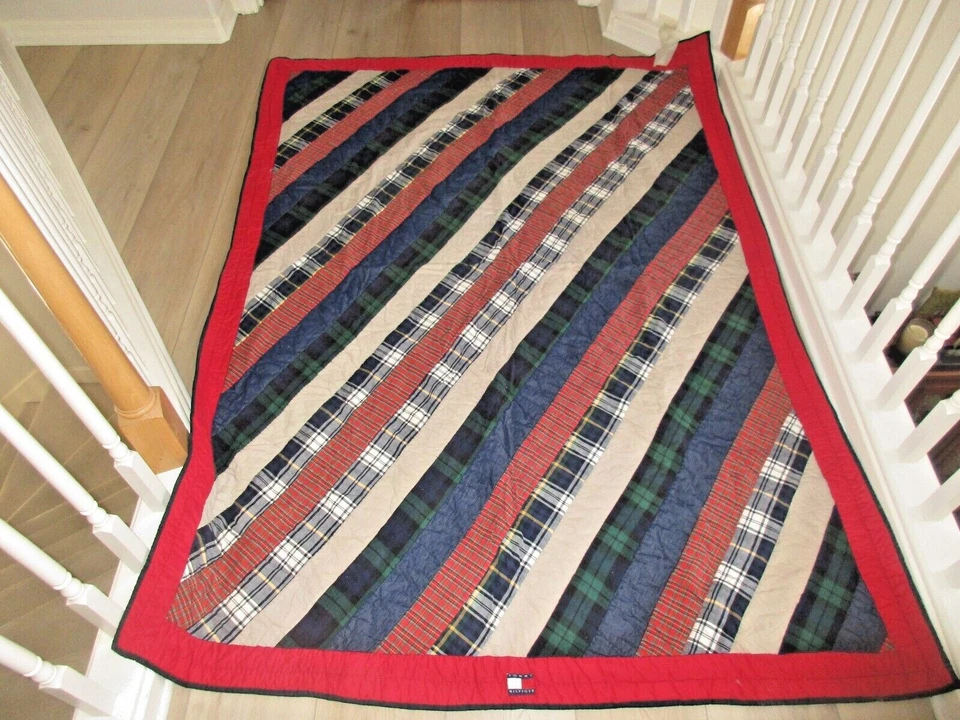 Edredón de cama Tommy Hilfiger Madras a cuadros tamaño completo queen 60x82 edredón de retazos Foto 4 de 4