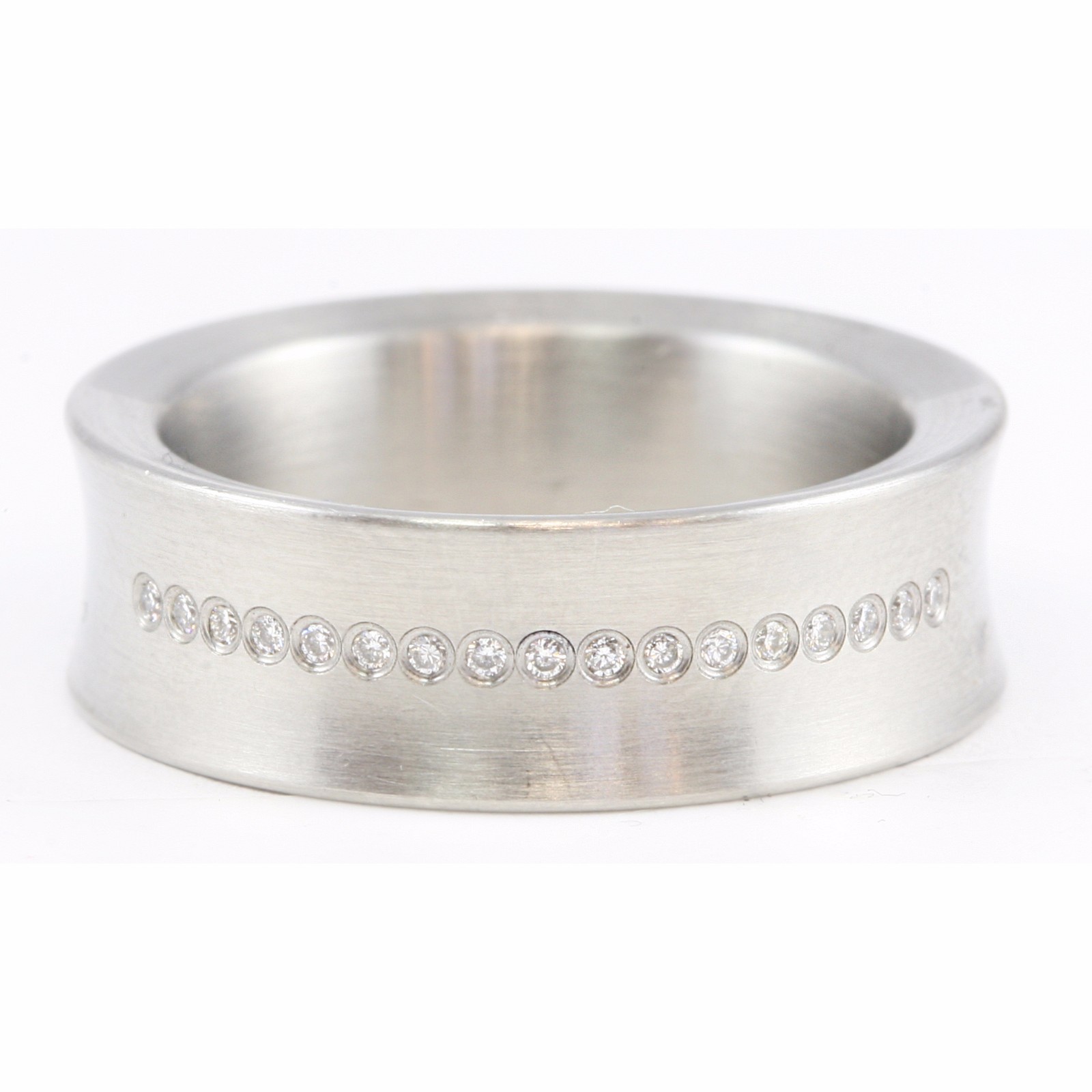 UNIQUE Xen Stainless Steel Concave Round Diamond Band Ring Brushed Sz 6.5 NWB eBay