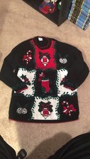 Holiday Time Large Red Black Ornaments Christmas Sweater Ugly Holiday Fest AA70