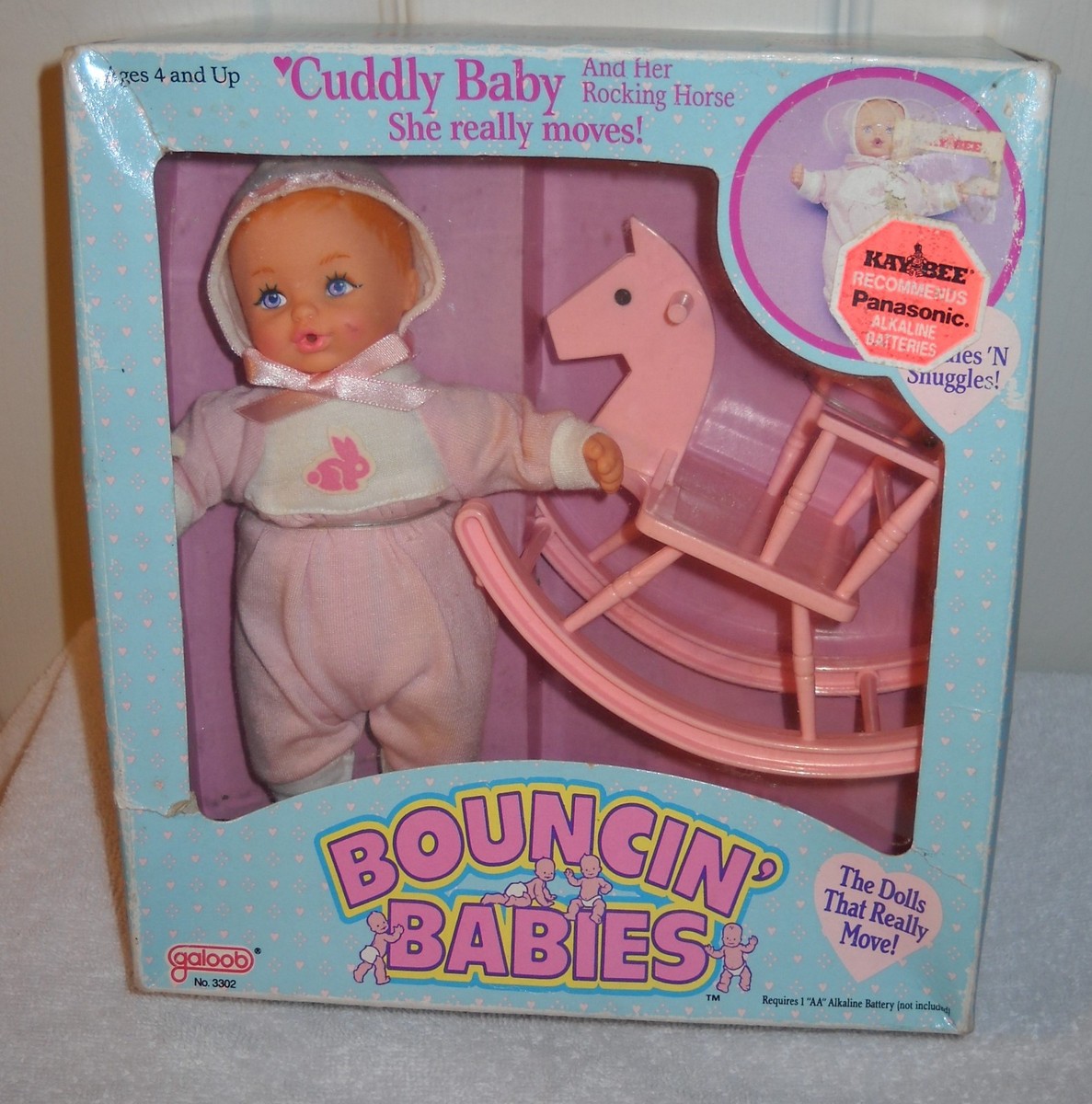 9492 NRFB Galoob Bouncin Babies Cuddly Baby her Rocking Horse