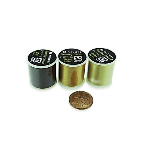 3 Pack - Miyuki Beading Thread Size #B, 50 Meters per Spool Gold, Brown and Tan - Picture 2 of 4