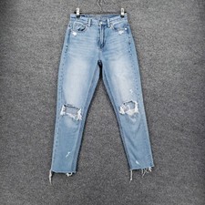 American Eagle Jeans Womens 00 Short Blue Denim Mom High Rise Distressed Raw Hem