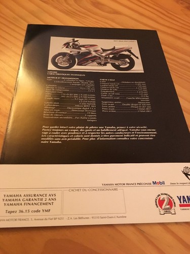 Yamaha FZR1000 FZR 1000 Catálogo Moto Folleto Prospecto Catalog Folleto - Imagen 4 de 4