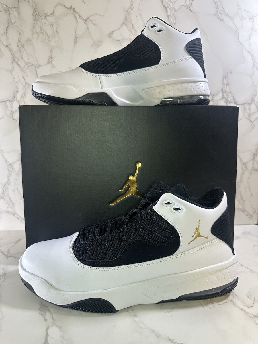 Jordan Men's Max Aura 2 Basketball Shoes White Metallic Gold Black