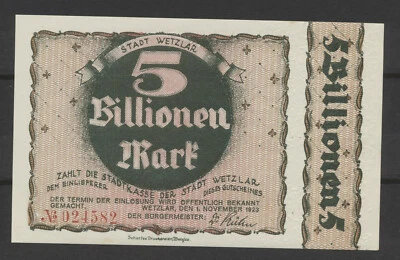 Wetzlar 5 Billionen Mark 1. November 1923 Notgeld aus Rheinland ( 1079 - Bild 1 von 2