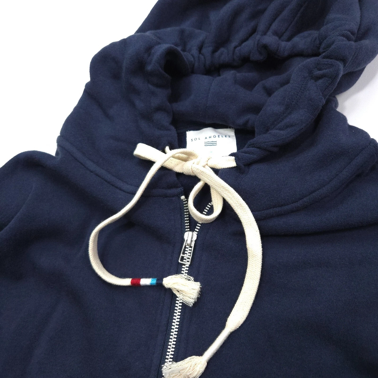 PALM ANGELS SOL ANGELES MAGLIONE FELPA CON CAPPUCCIO ZIP M BLU NAVY BIANCO WAVE STRIPE MODAL MORBIDO PILE