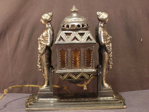Antique Art Nouveau Lady Mantle Piano Woman Statue Bronze Lantern Scent Lamp WOW