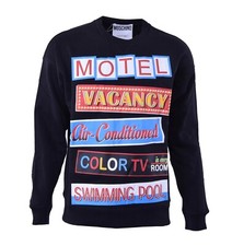 MOSCHINO COUTURE Cotton Sweatshirt Sweater Motel Print Black 46 US 36 S 04468