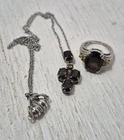 Vintage Sterling Silver .925 Necklace Pendant & Ring Wearable Set? Smokey Quartz