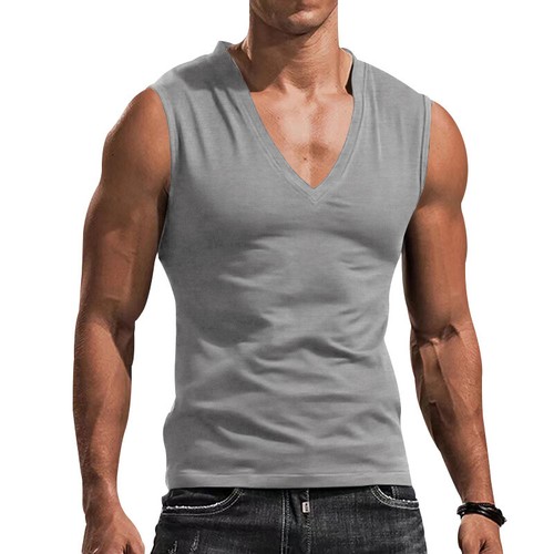 Men's Solid Color V-neck Vest Casual Slim Sports Sleeveless T-shirt Tank Tops ∂ - Picture 6 of 22