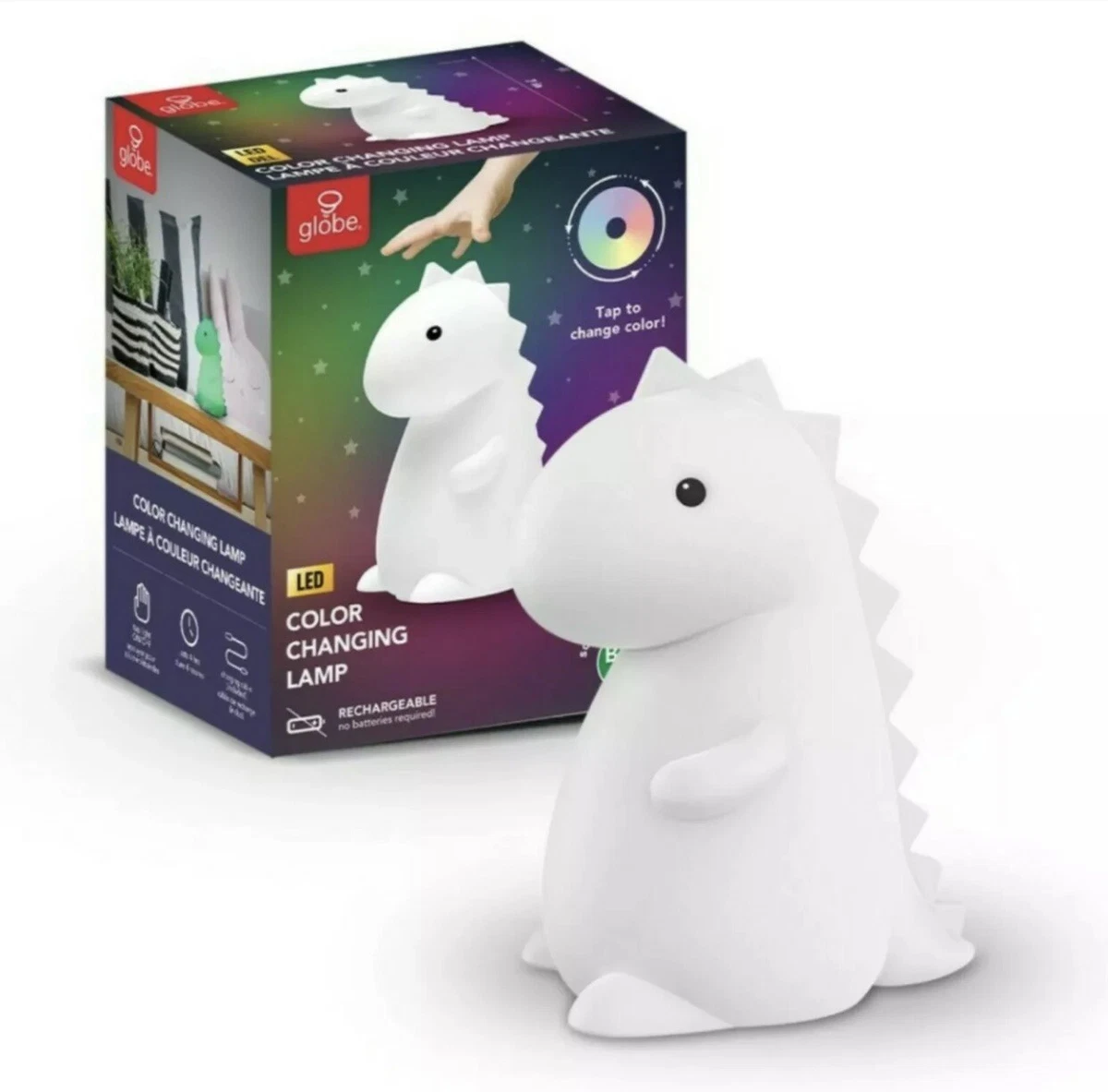 Globe Silicone Tommy Dinosaur White LED Multi Color Changing TikTok Night Light