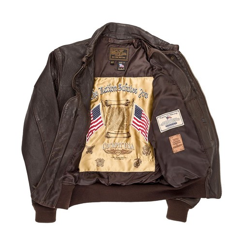 COCKPIT USA Navy Carrier Pilot’s Jacket (Long) Brown Z21I024L USA Made - Picture 4 of 10