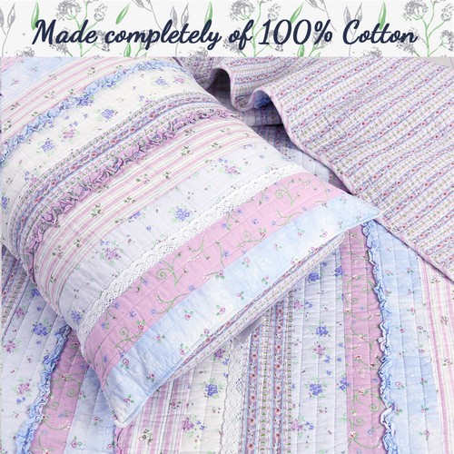 Juego de edredones de encaje elegante bordado lila 100 % algodón, colcha, colcha - Imagen 2 de 11