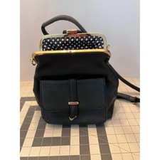 Vintage Style Gamaguchi Faux Leather Backpack crossbody polka dot bl wh lining