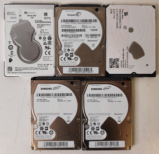 Lot of (5) Mixed Brands 2TB 2.5"HDD 5400RPM SATA 6Gb/s Hard Disk Drive