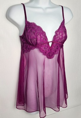 Victoria s Secret Babydoll Negligee Spitze Netz transparent Dessous rosa Y2K S