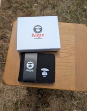 AAPE By A Bathing Ape Black Canvas Bifold Wallet Coin Pocket Brand New With Box
