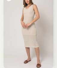 Gilli Womens Sleeveless V-Neck Texture Maxi Midi Dress Natural Beige Large
