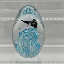 Vintage Blown Art Glass Paperweight Bubbles Whale Orca Water Ocean Unmarked