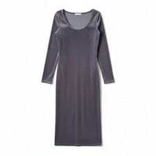 Wilfred Free Aritzia Anouck Velvet Midi Dress Grey Scoop Neck Bodycon M