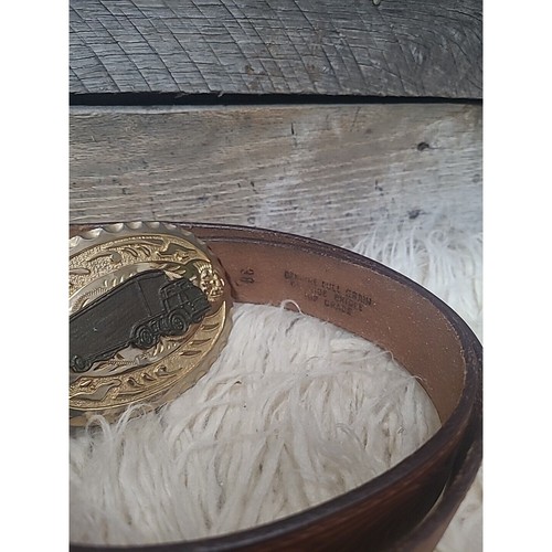 Semi Truck Trucker Gold Buckle Genuine Full Grain Cowhide Bridle Leather Belt - Picture 2 of 6