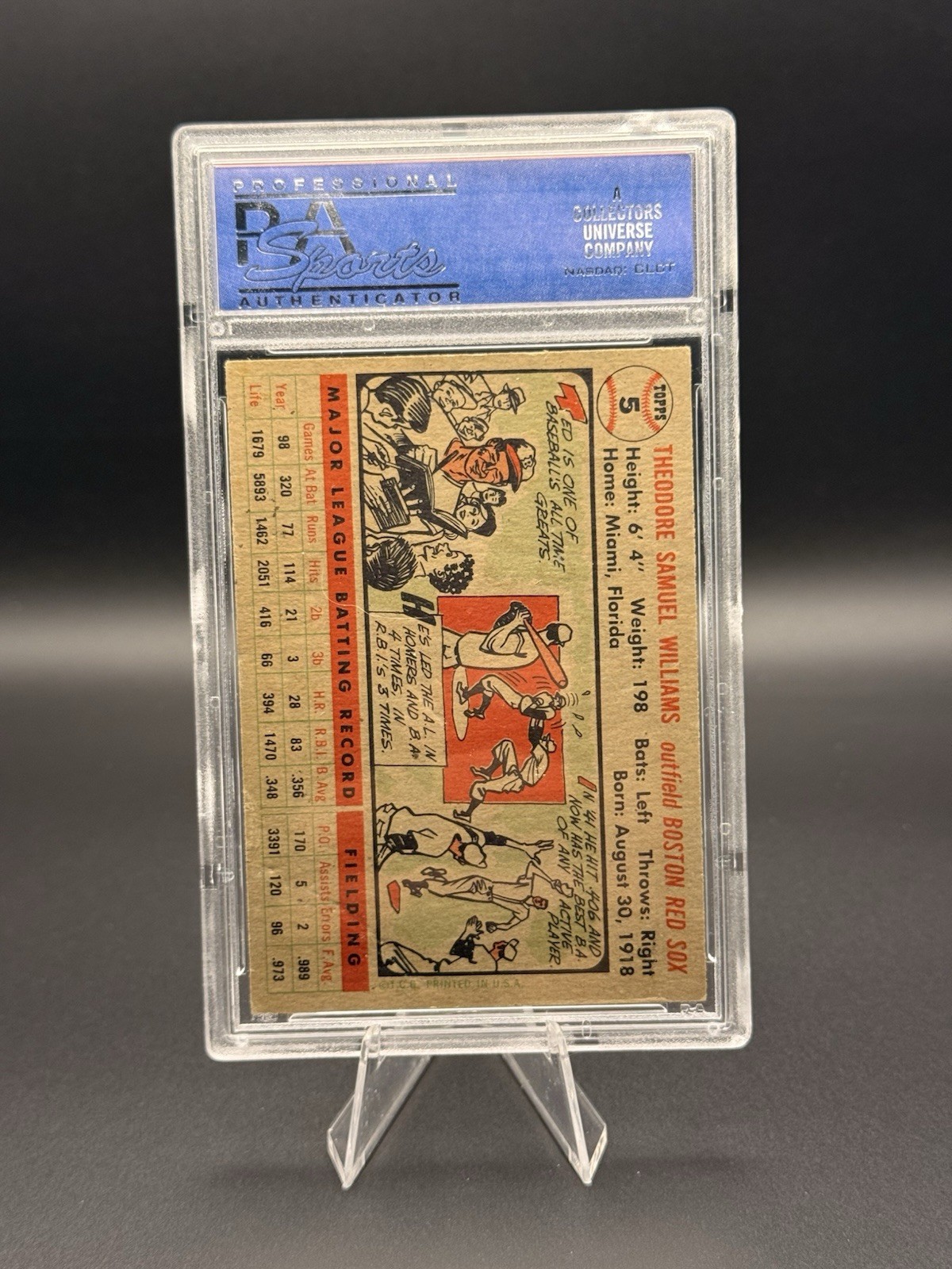 1956 Topps Ted Williams #5 Gray Back PSA 3 🔥 Vintage Hall of Fame Classic! view 4