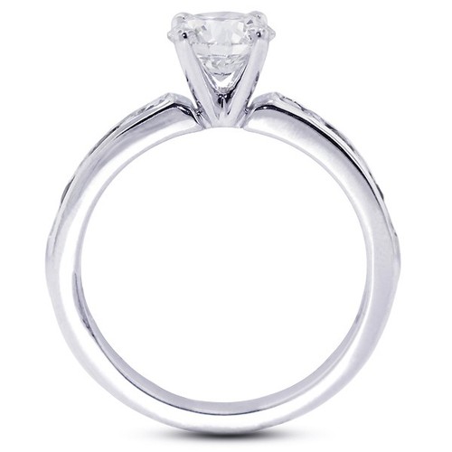 0.93ct D/VS2 Round Natural Certified Diamonds White Gold Classic Side Stone Ring - Picture 9 of 21