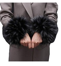 Faux Fur Wrist Cuffs Arm Leg Warmers Winter Boot Cuffs Warm Band Black White a