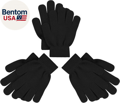 3 Pairs Magic Gloves Kids Black Warm Knit Gloves for Kids 3-12 Boys Girls Outdoo