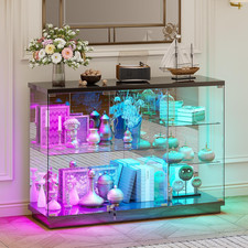 5-Tier Lockable Display Cabinet with Glass Door and Motion RGB Lights,White  47