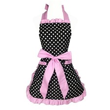 Hyzrz Cute Apron Retro Black Polka Dot Retro Ruffle Side Vintage Cooking Apro...