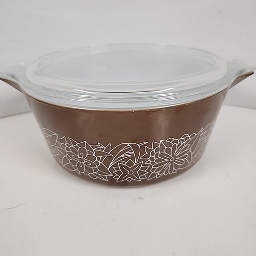 Vintage PYREX Woodland Brown Casserole Baking Dish 475-B With Lid 2.5 L - Picture 1 of 12