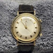 VINTAGE LECOULTRE MEMOVOX WRIST WATCH 10K GOLD FILLED W DARK MAHOGANY BROWN BAND