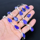 Blue Sapphire 925 Sterling Silver Pear Gemstone Handmade Jewelry Set AAB 981