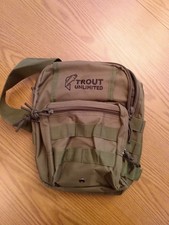 Trout Unlimited Fishing Sling Chest Pack Bag Green Nylon Canvas with Strap
