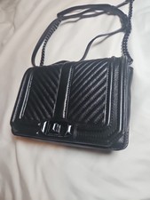 Rebecca Minkoff Chevron Quilted Leather SM Love Crossbody Hand Bag Black/Black
