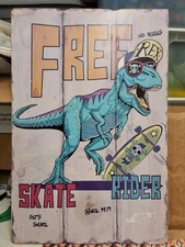 Skateboarding Wooden Skate Shop Sign FREE SKATE RIDER 1971 23 and A Half By 16