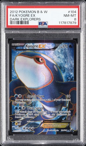 2012 POKEMON BLACK & WHITE DARK EXPLORERS #104 FULL ART/KYOGRE EX PSA 8