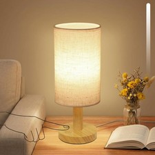 Touch Bedside Table Lamp - Stepless Dimming USB Powered, Minimalist Wood Base...