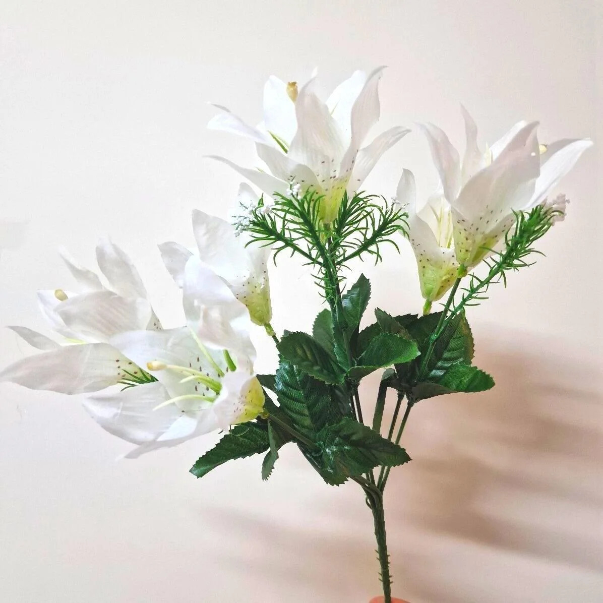 Artificial Flowers - 34cm Tiger Lily Bush with Gyp Ivory