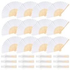 12 Pieces White Hand Held Bamboo Folding Fans Paper Fans Handheld for Women F...