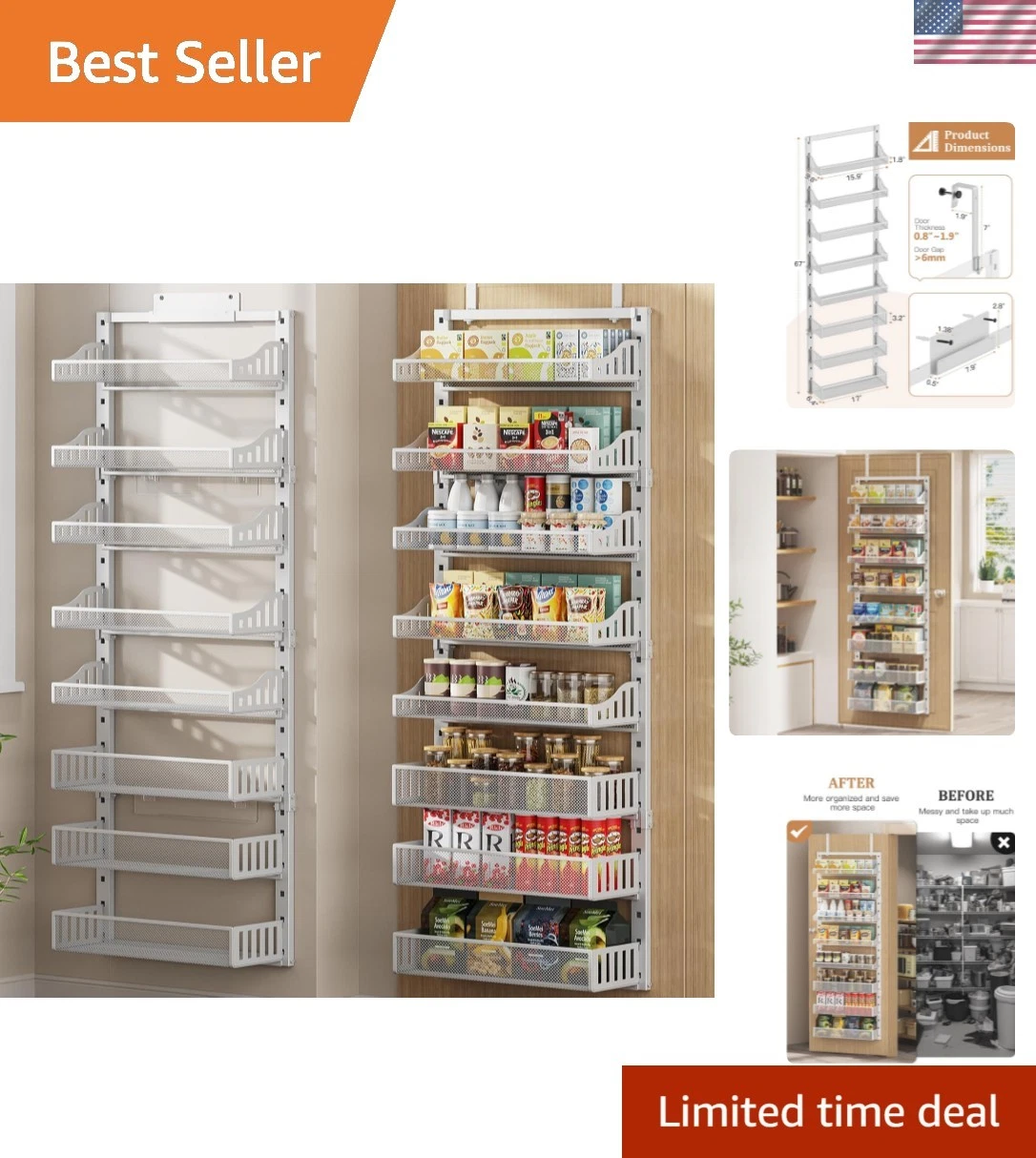 Over the Door Pantry Organizer 8-Tier, Large Metal Door Spice Rack with Adjus...
Opens in a new wind