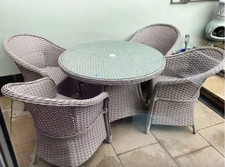 Rattan Dining Set 4 Seater Large Round Table Wicker Chair Garden Patio Furniture