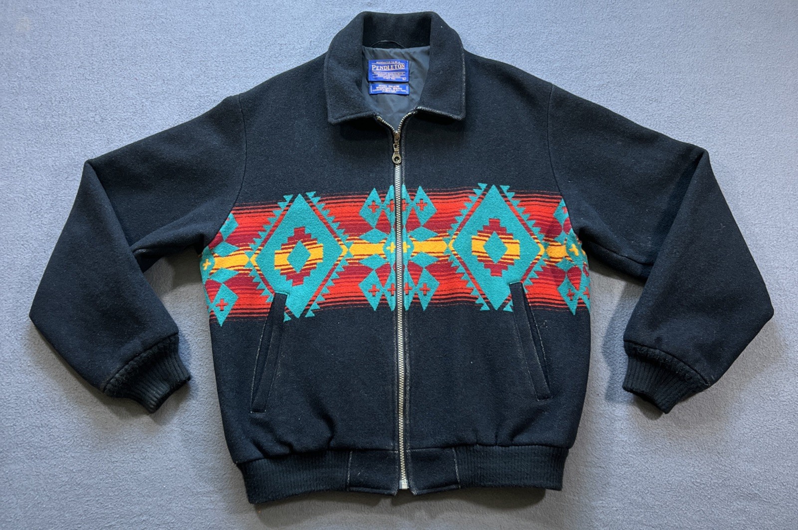 VTG Pendleton Wool Jacket Mens Large Black Aztec High Grade Western Wear *READ
