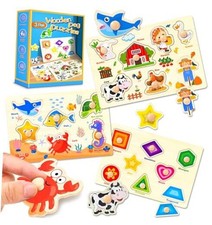 Wooden Peg Puzzles for Toddlers,Montessori Toddler Puzzles for 3 Peg Puzzles