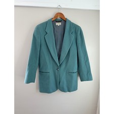 L.L. Bean Blazer Womens 8R Teal Good Wool Cashmere Blend Vintage Made in USA