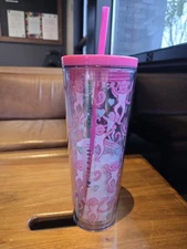 2025 Starbucks x Roller Rabbit Holiday Clear Tumbler Cup Pink Monkeys Limited Ed