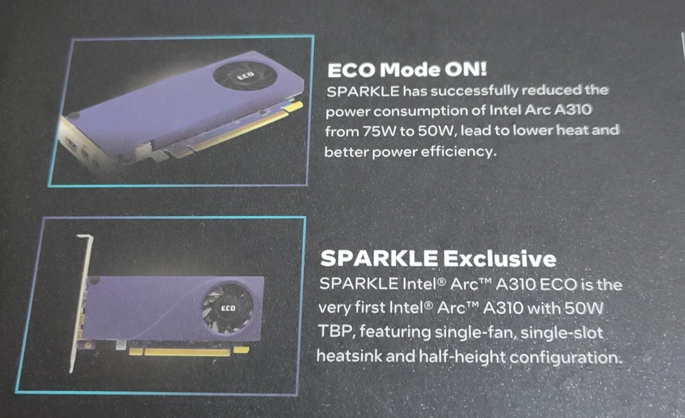 NEW SPARKLE ECO Arc A310 4GB GDDR6 PCI Express 4.0 ITX Video Graphics Card GPU - Image 4 of 4