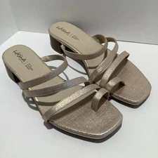 LifeStride Womens Jasmine Gold Glitter Stacked Heel Toe Loop Sandals Sz. 12M New